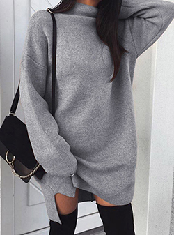 Baggy Fit Heather Mini Length Sweatshirt Dress - High Loose Neck